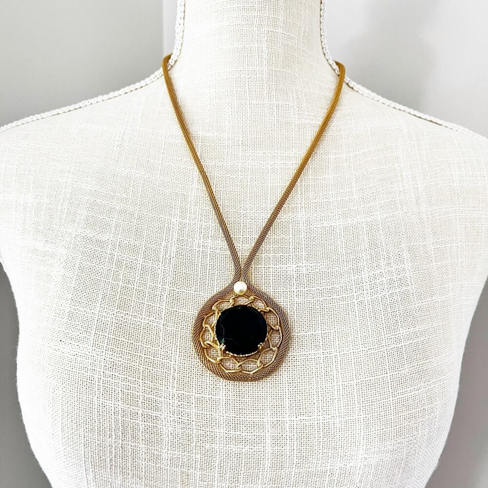 Vintage 70's Blue Glass Stone Necklace
